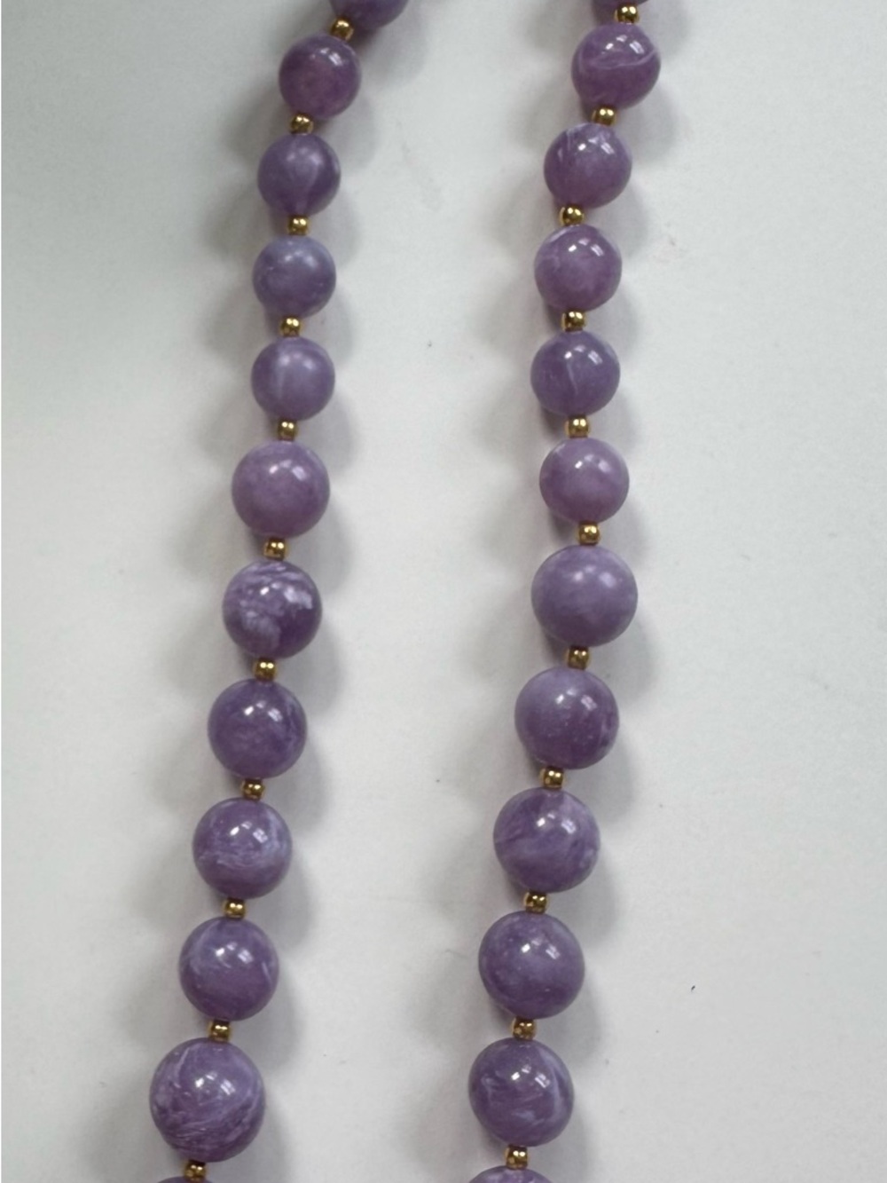 Joan Rivers Lavender Lucite Bead Necklace with Gold Accent Beads.